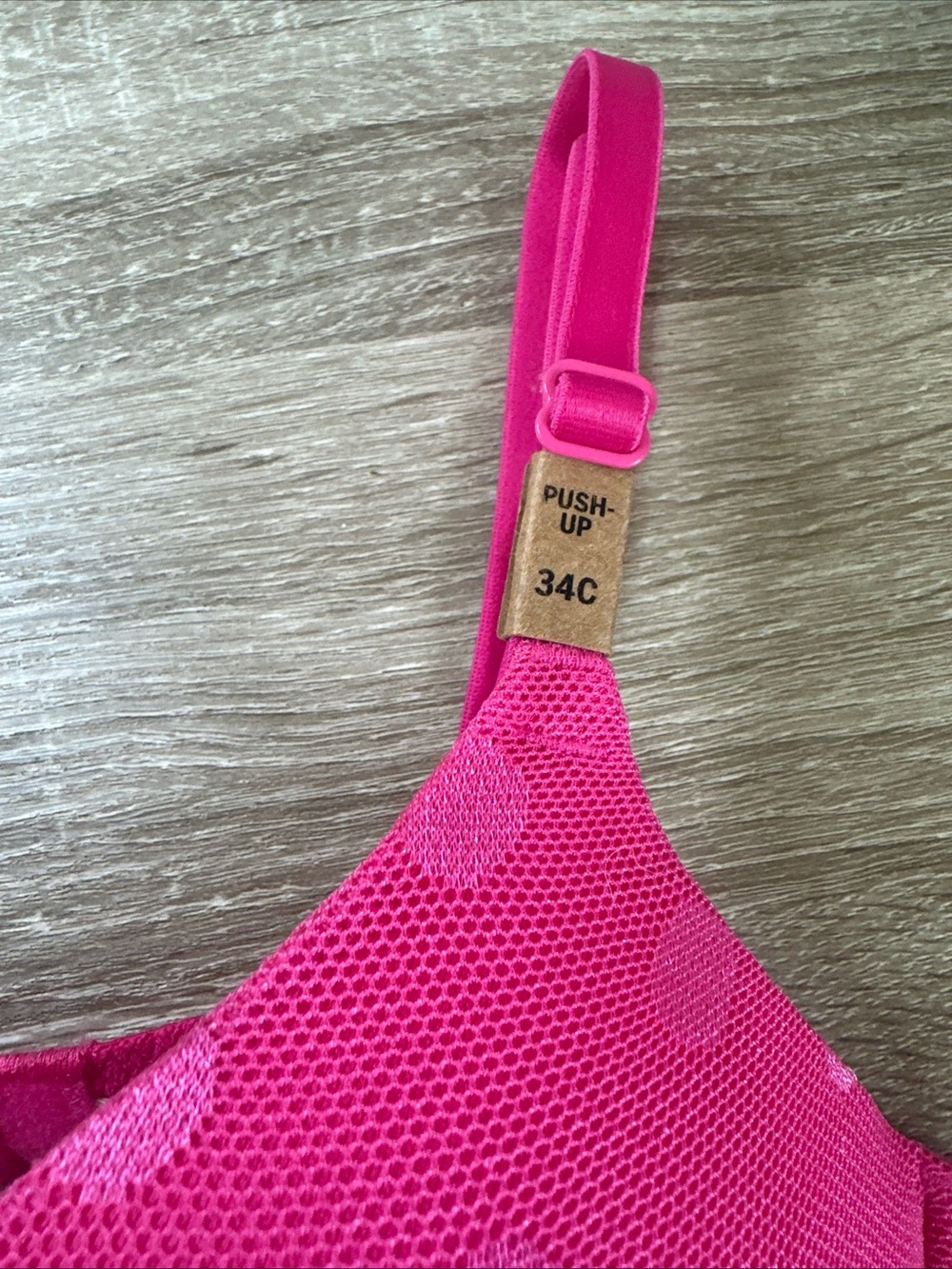 Nwt Pink By Victoria’s Secret Hot Pink Polkadot Bra, Size 34C Push-Up - Picture 4 of 9